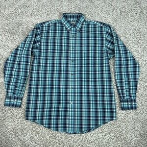 Wrangler Mens Shirt Medium Blue Green Plaid Button Riata Western Cowboy Work